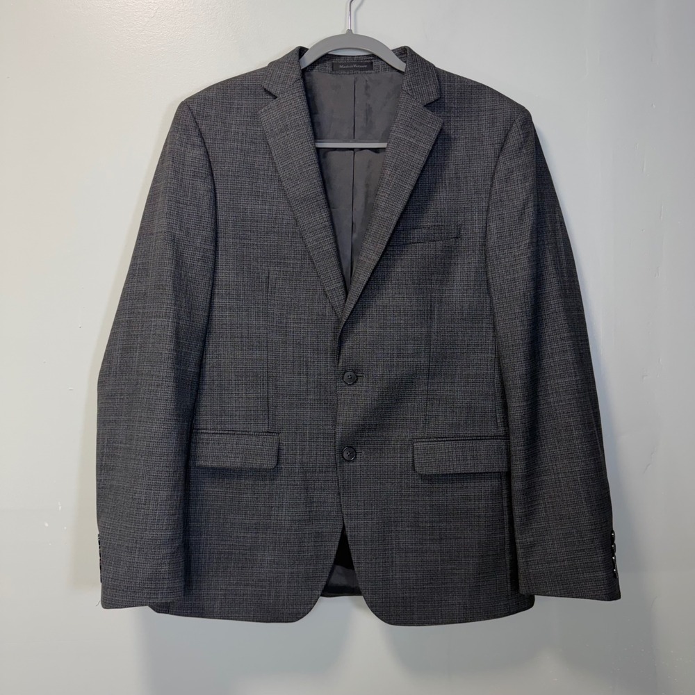 Van Heusen Flex Slim Fit Grey Plaid Blazer Sport Coat 40R Career Office